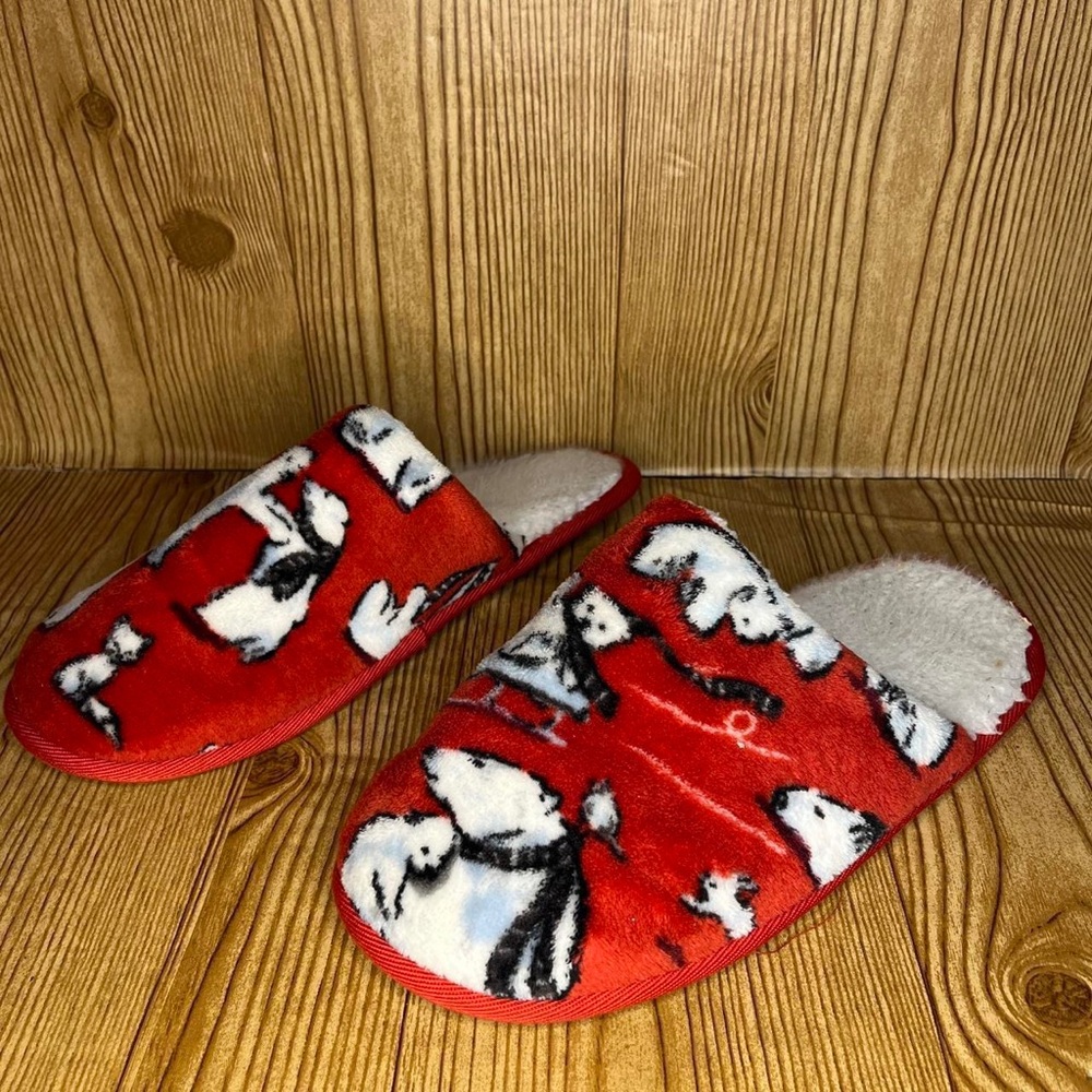 Vera Bradley fleece red fuzzy plush polar bear slippers wearing scarves skiing